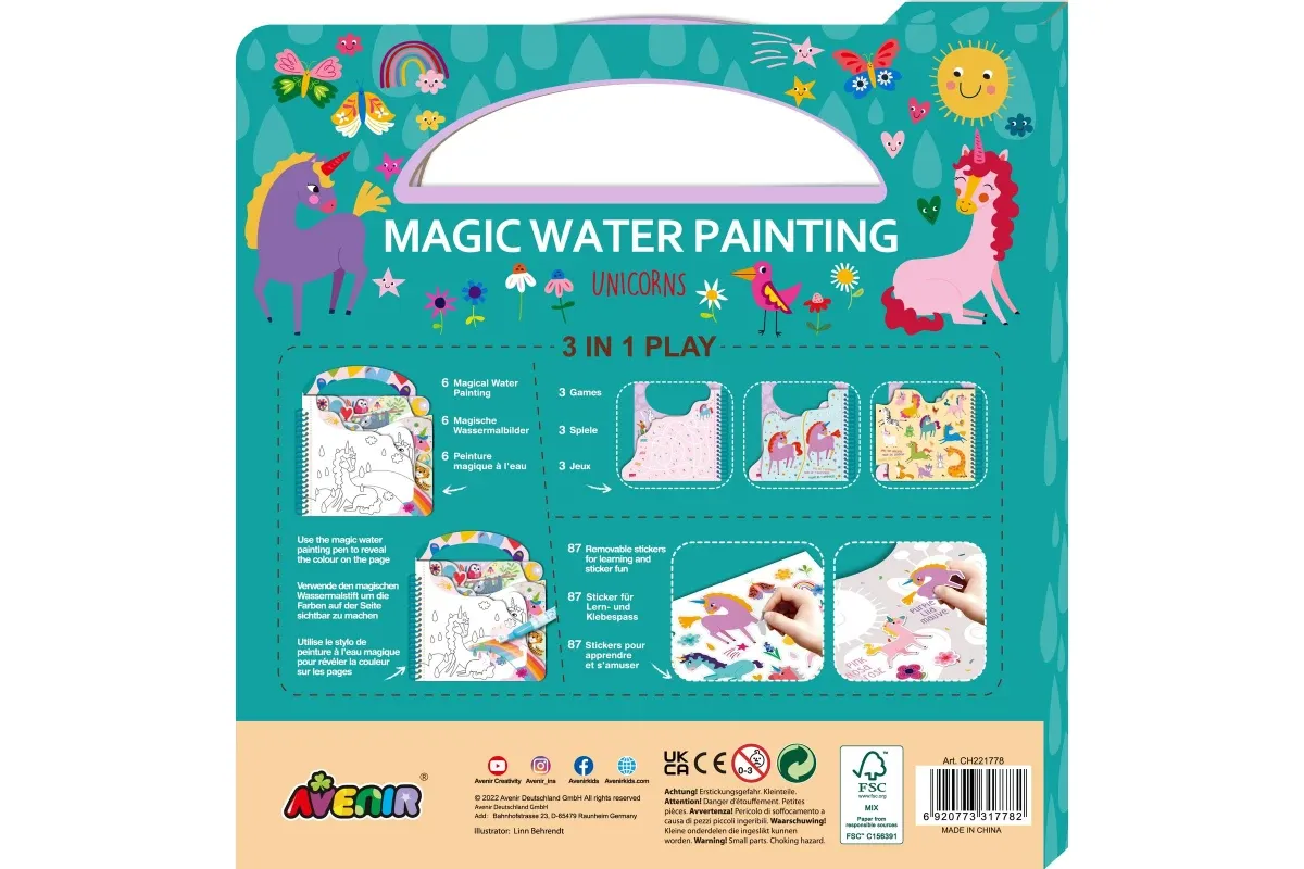 Avenir 3 In 1 Play Book Magic Water Painting Unicorns