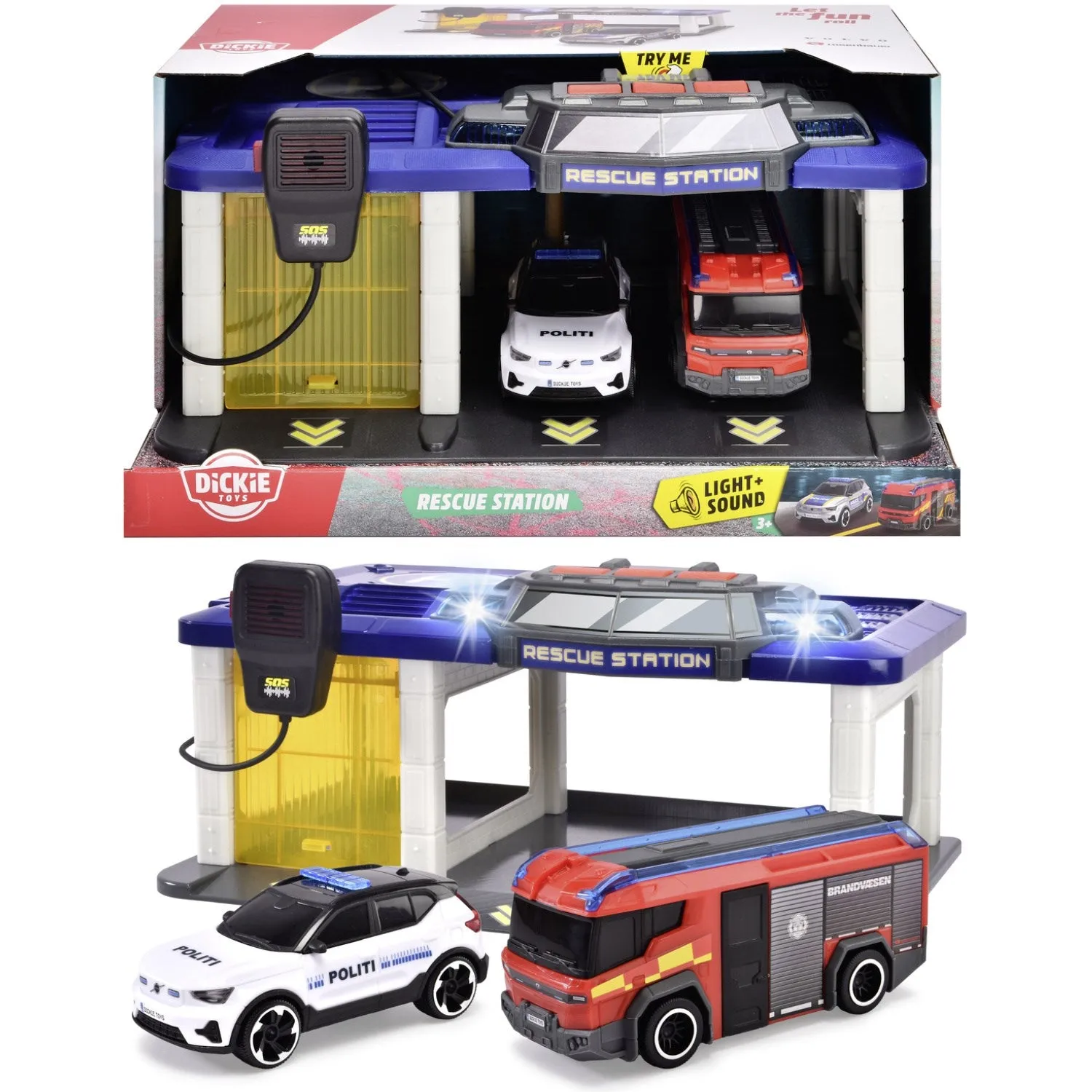 Dickie Toys Danish Rescue Station With Police Car and Fire Truck