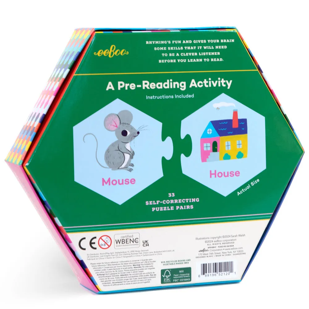 eeBoo Hexagon Puzzle Pairs - Rhyming Words - Educational Game for Kids Age 3 