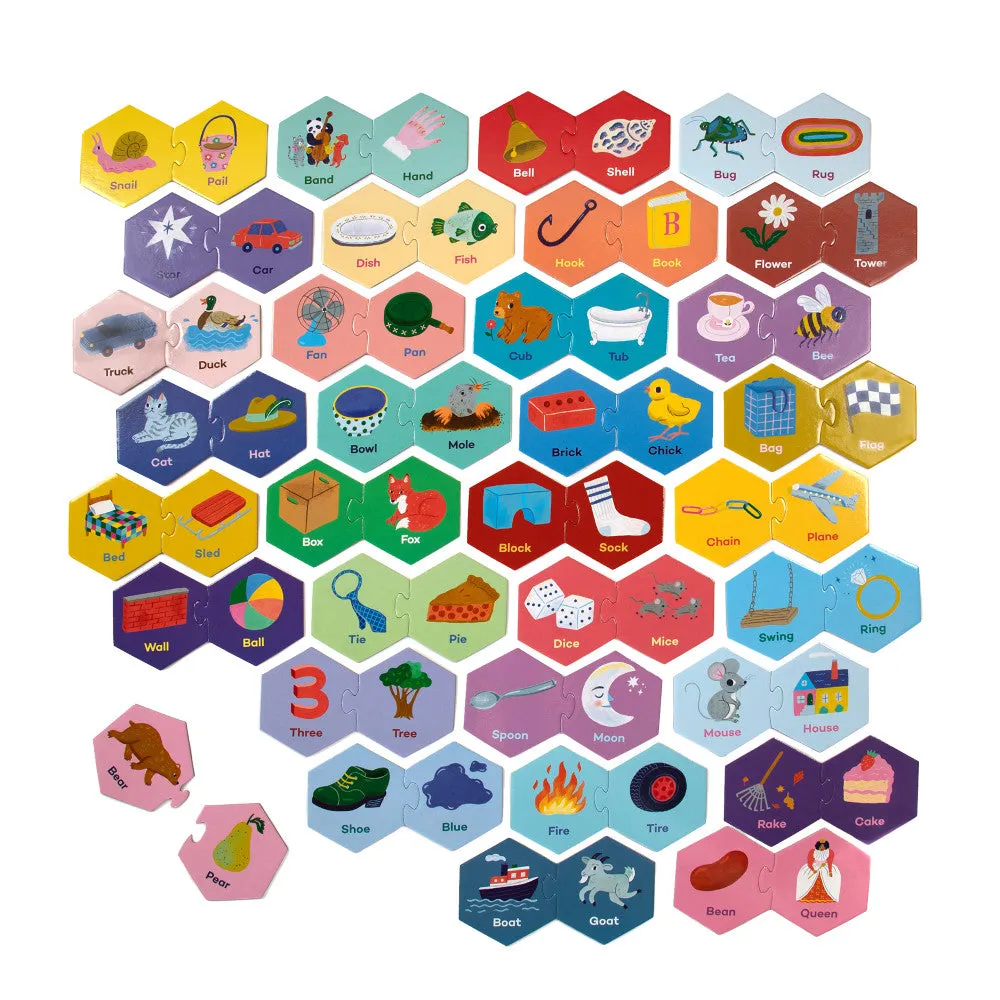 eeBoo Hexagon Puzzle Pairs - Rhyming Words - Educational Game for Kids Age 3 