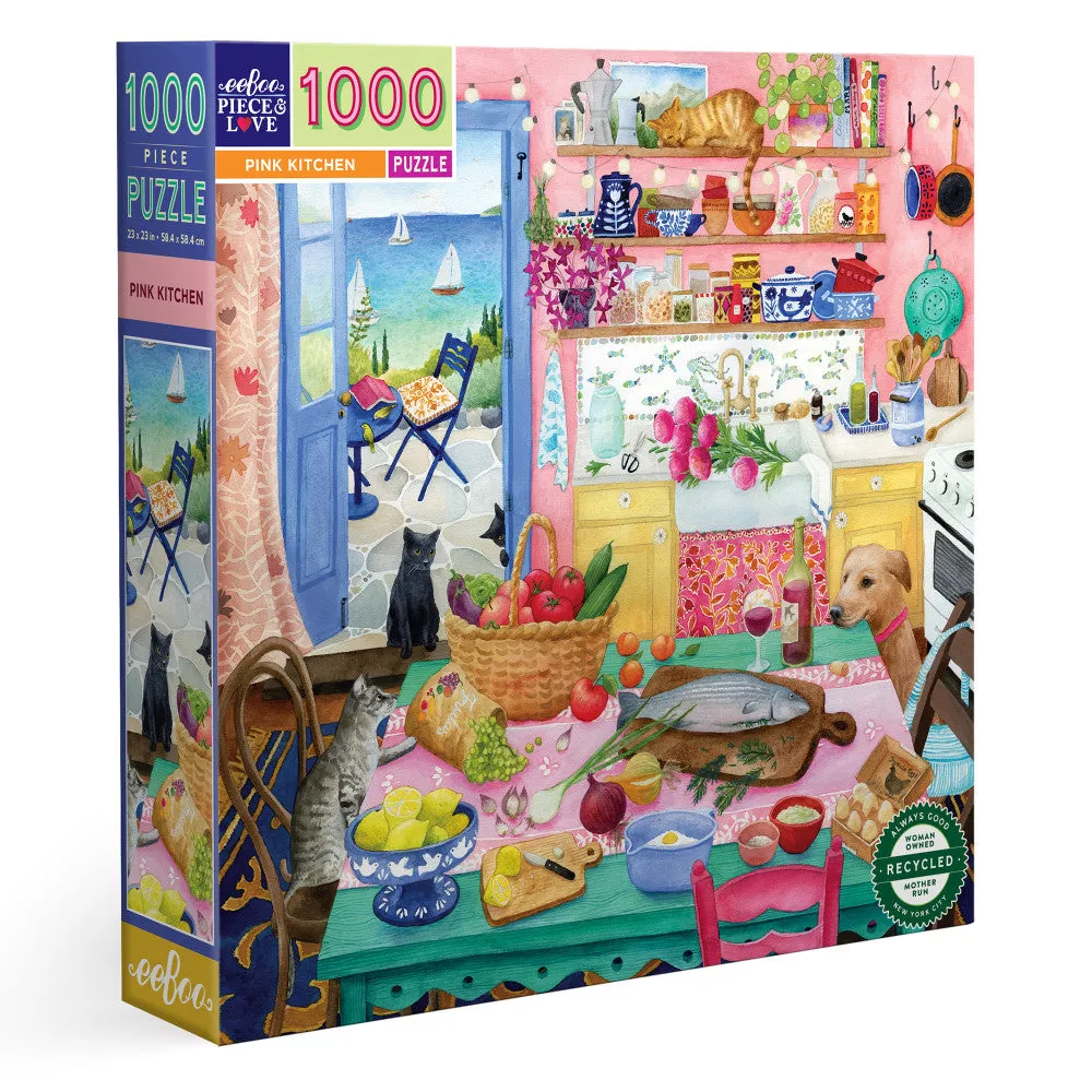 eeBoo Piece & Love Pink Kitchen 1000-Piece Jigsaw Puzzle