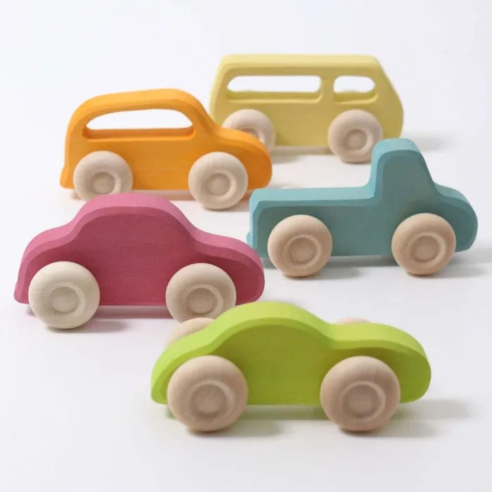 Grimm's | Coloured Wooden Cars | Slimline 5 Pieces