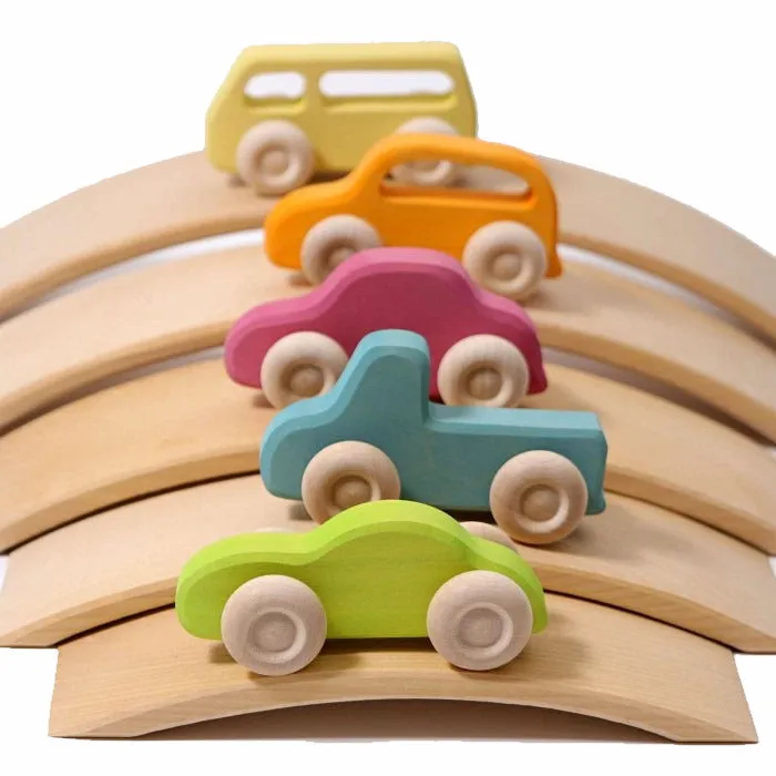 Grimm's | Coloured Wooden Cars | Slimline 5 Pieces