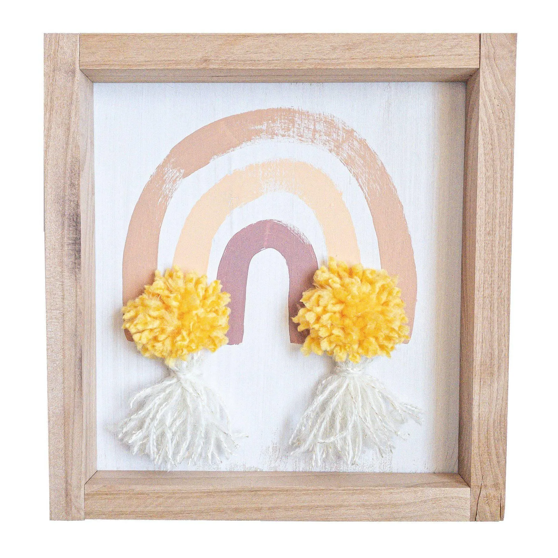 Hand Made Wooden Sign Golden Rainbow with Pom Pom & Tassels LAST TWO