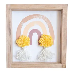 Hand Made Wooden Sign Golden Rainbow with Pom Pom & Tassels LAST TWO