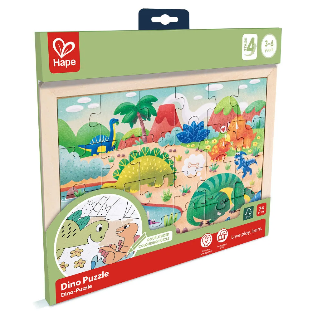 Hape Dino Double-Sided Coloring Jigsaw Puzzle - 24 pc