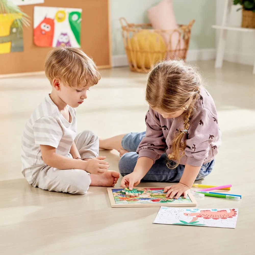 Hape Dino Double-Sided Coloring Jigsaw Puzzle - 24 pc