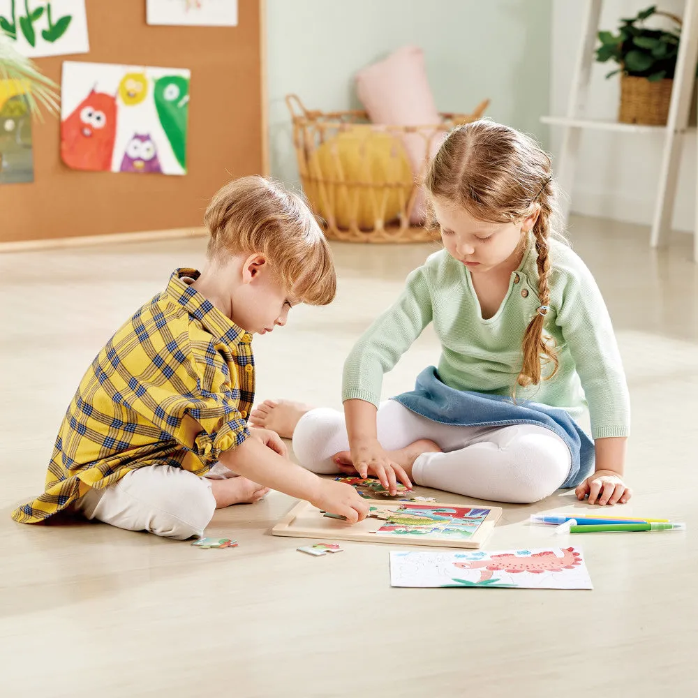 Hape Dino Double-Sided Coloring Jigsaw Puzzle - 24 pc