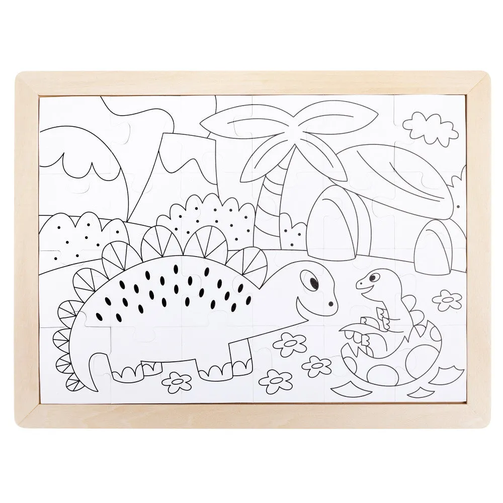 Hape Dino Double-Sided Coloring Jigsaw Puzzle - 24 pc