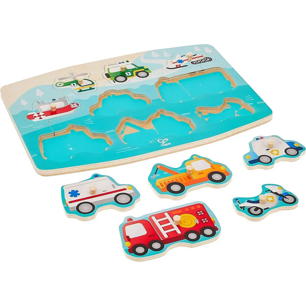 Hape Emergency Services 10pc Wooden Peg Puzzle
