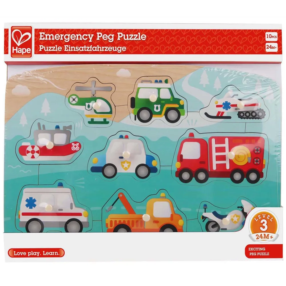 Hape Emergency Services 10pc Wooden Peg Puzzle