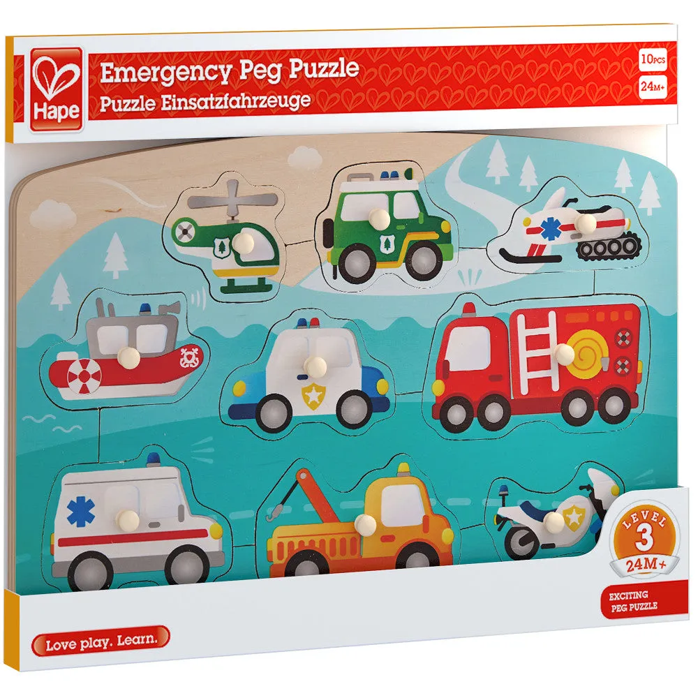 Hape Emergency Services 10pc Wooden Peg Puzzle