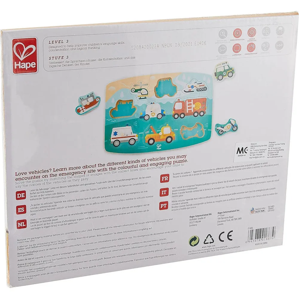 Hape Emergency Services 10pc Wooden Peg Puzzle