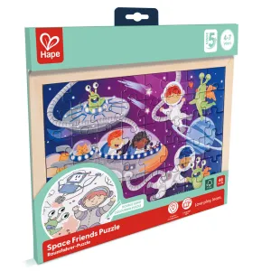 Hape Space Friends 48pc Double-Sided Coloring Jigsaw Puzzle