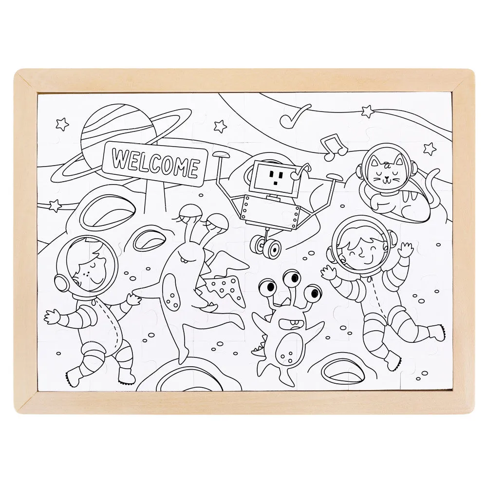 Hape Space Friends 48pc Double-Sided Coloring Jigsaw Puzzle