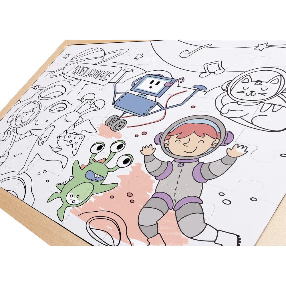 Hape Space Friends 48pc Double-Sided Coloring Jigsaw Puzzle