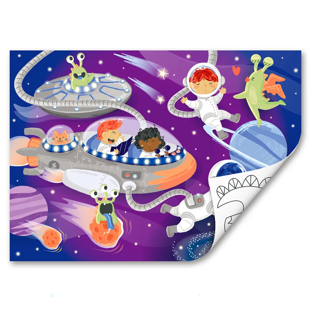Hape Space Friends 48pc Double-Sided Coloring Jigsaw Puzzle