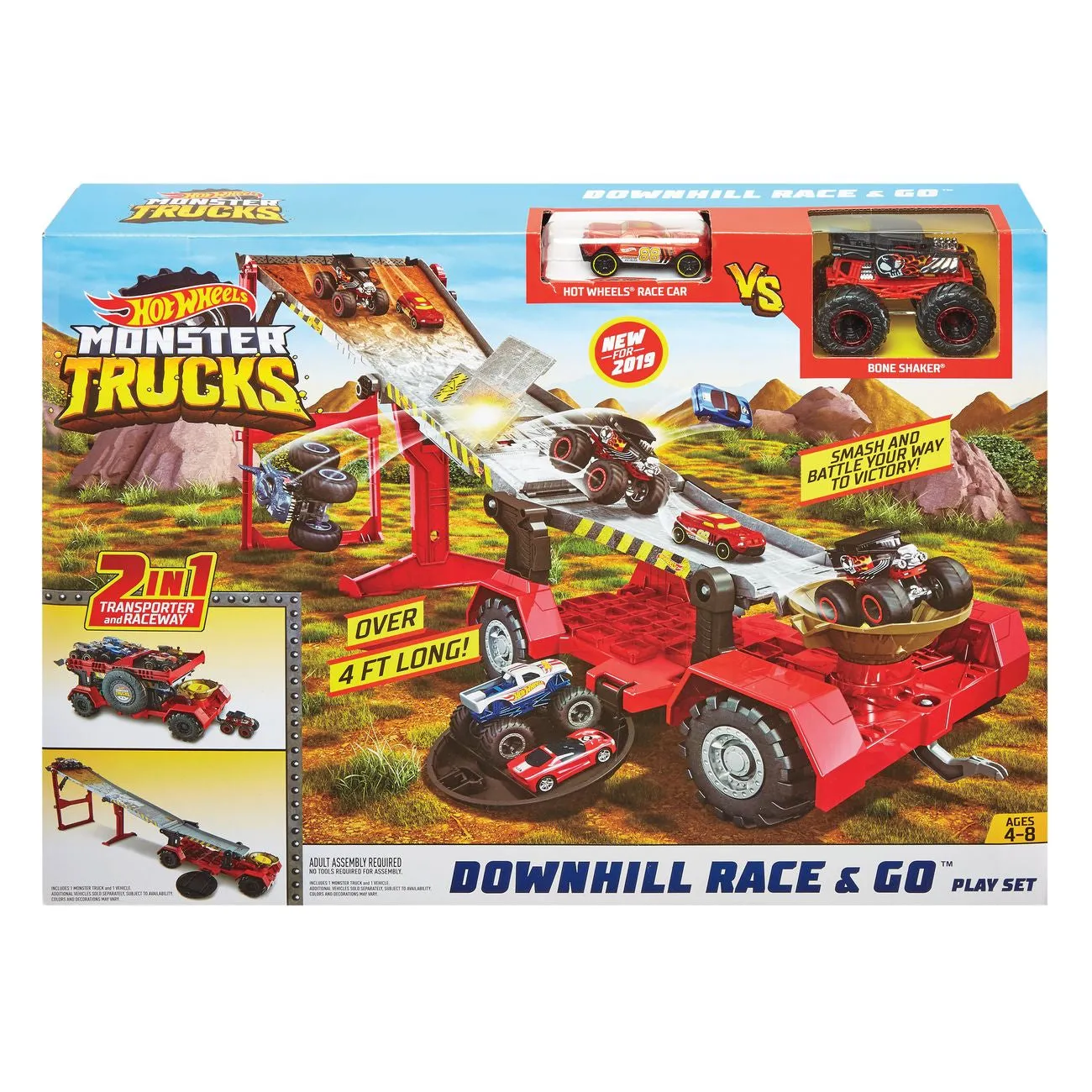 Hot Wheels Monster Trucks Downhill Race & Go Play Set