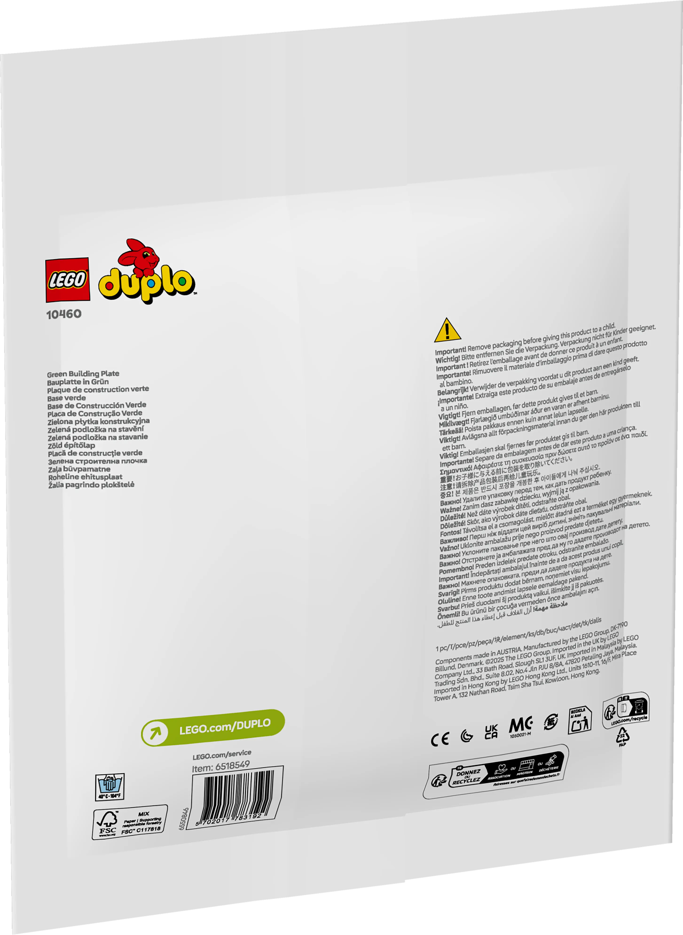 LEGO 10460 DUPLO Green Building Plate