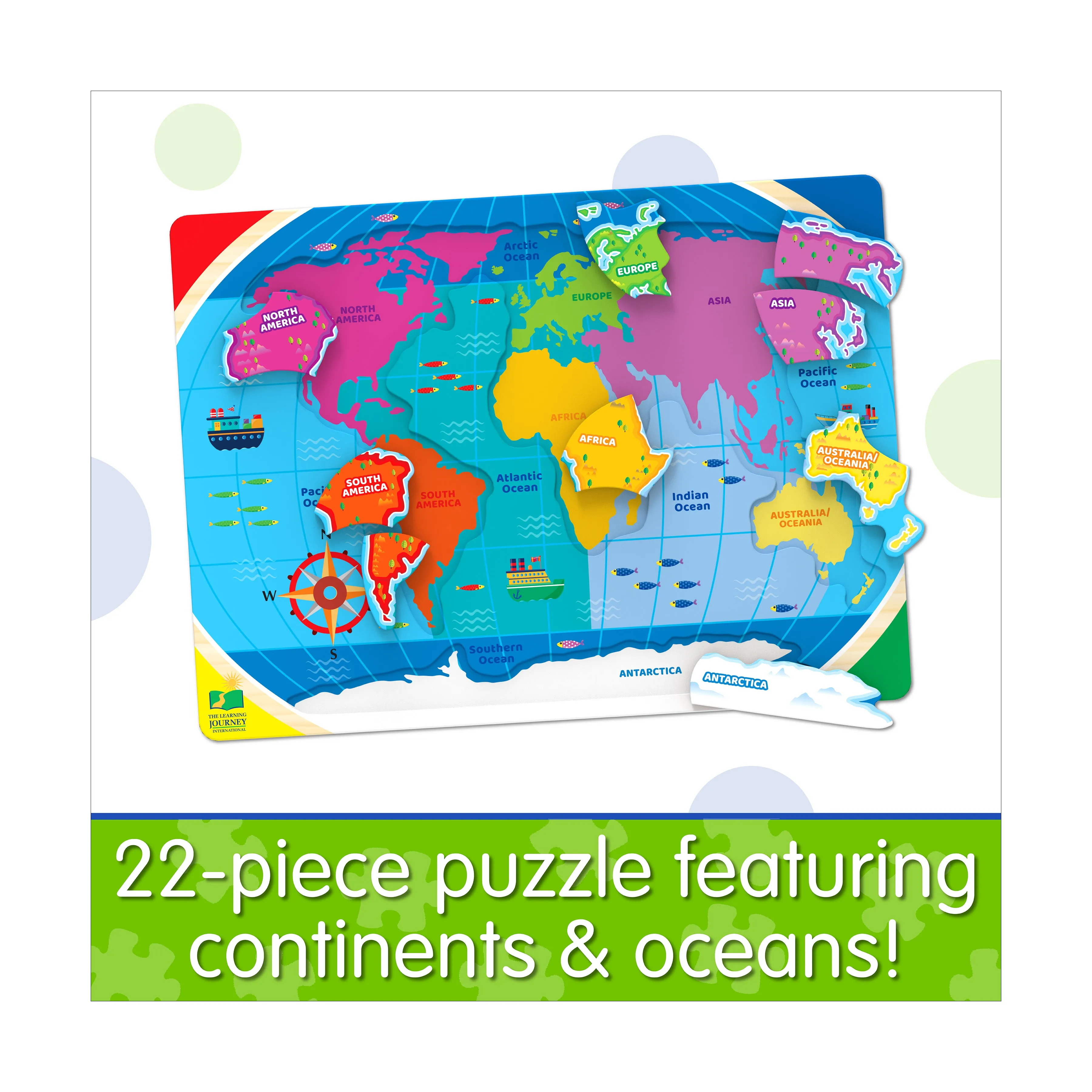 Lift & Learn Puzzle - Global Explorer - Continents & Oceans - 22 Pieces