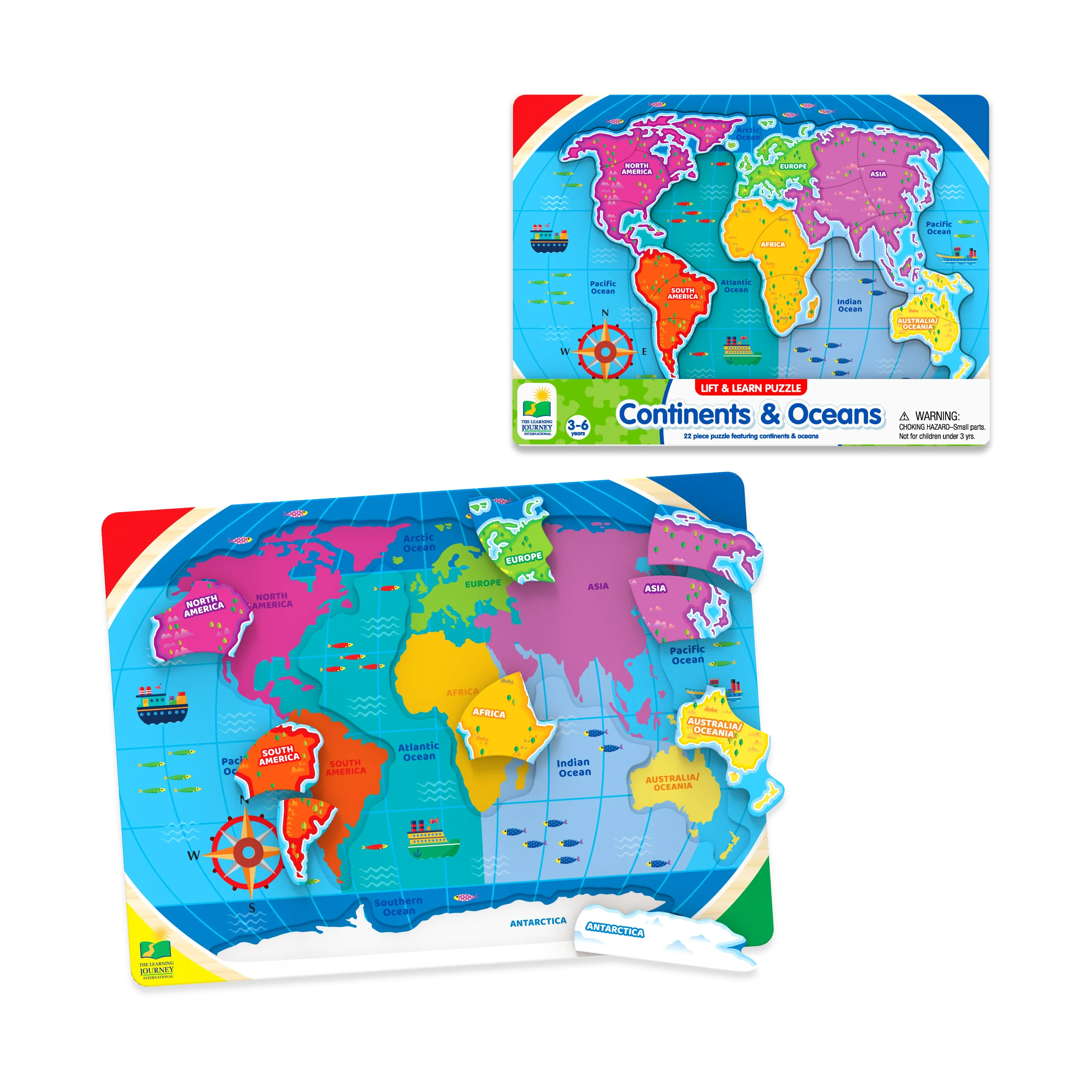 Lift & Learn Puzzle - Global Explorer - Continents & Oceans - 22 Pieces