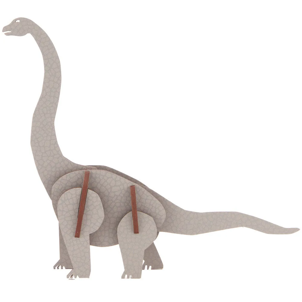 Little & Wood Brachiosaurus: Medium Grey 3D Wooden Dino Puzzle Kit