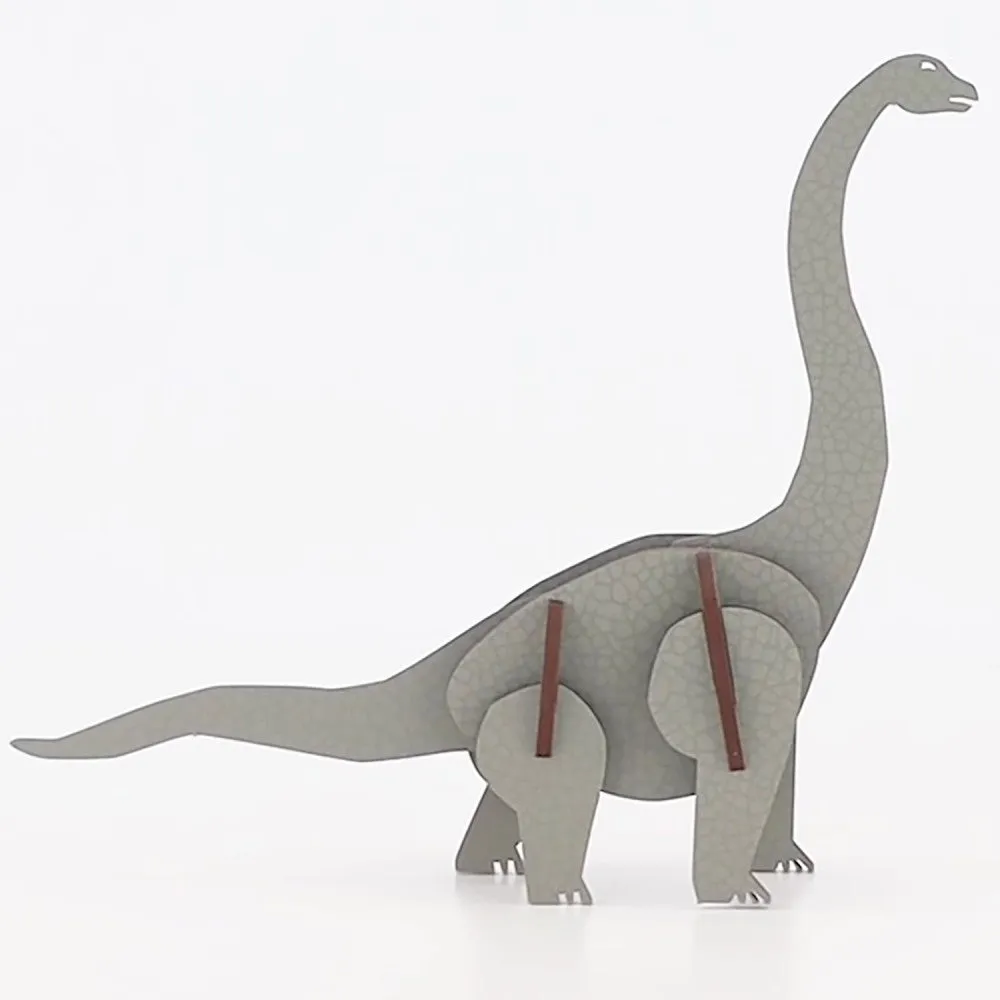 Little & Wood Brachiosaurus: Medium Grey 3D Wooden Dino Puzzle Kit