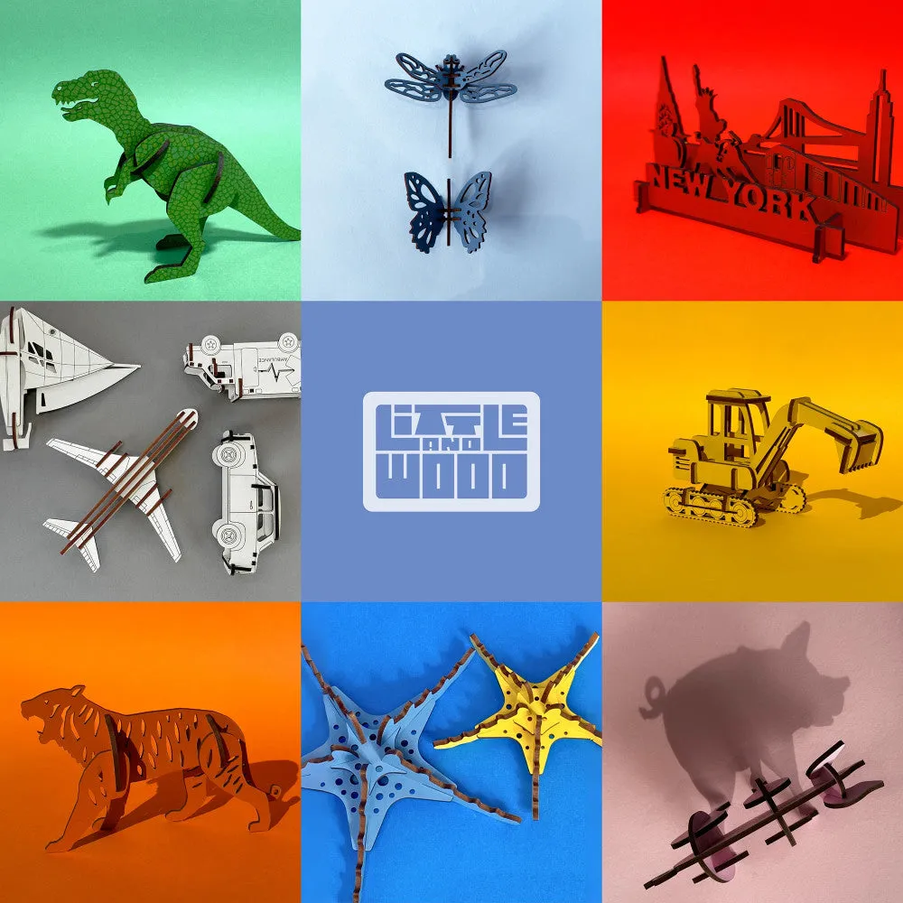 Little & Wood Brachiosaurus: Medium Grey 3D Wooden Dino Puzzle Kit