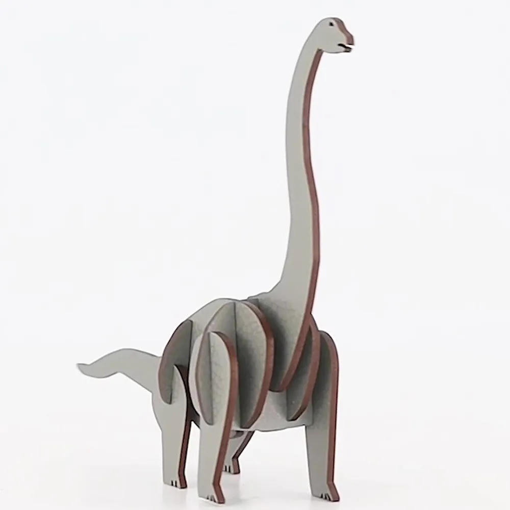 Little & Wood Brachiosaurus: Medium Grey 3D Wooden Dino Puzzle Kit