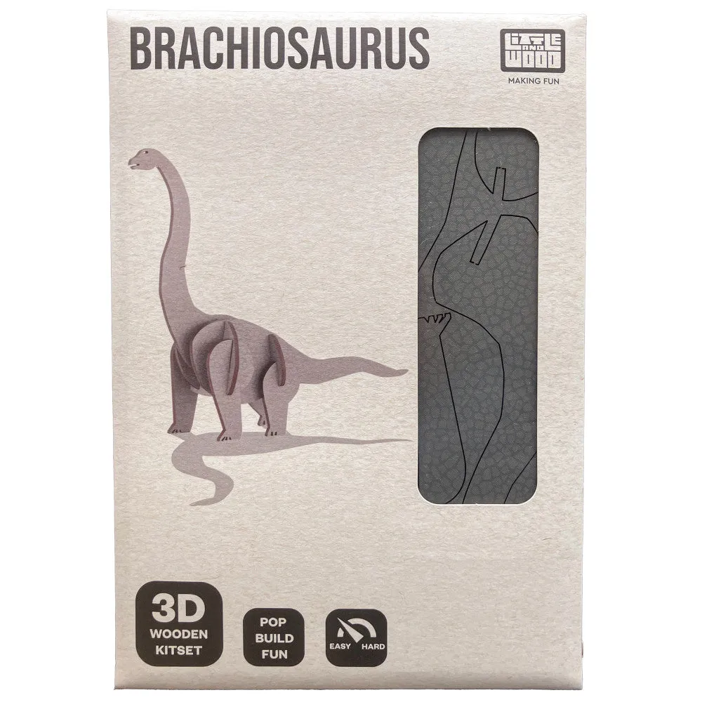 Little & Wood Brachiosaurus: Medium Grey 3D Wooden Dino Puzzle Kit