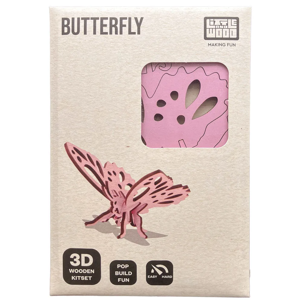 Little & Wood: Butterfly Bliss - Pink 3D Wooden Puzzle Kit