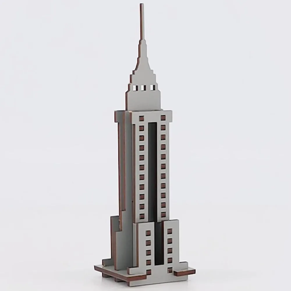 Little & Wood Empire State Building: 3D Wooden Puzzle Kit - Medium, Grey