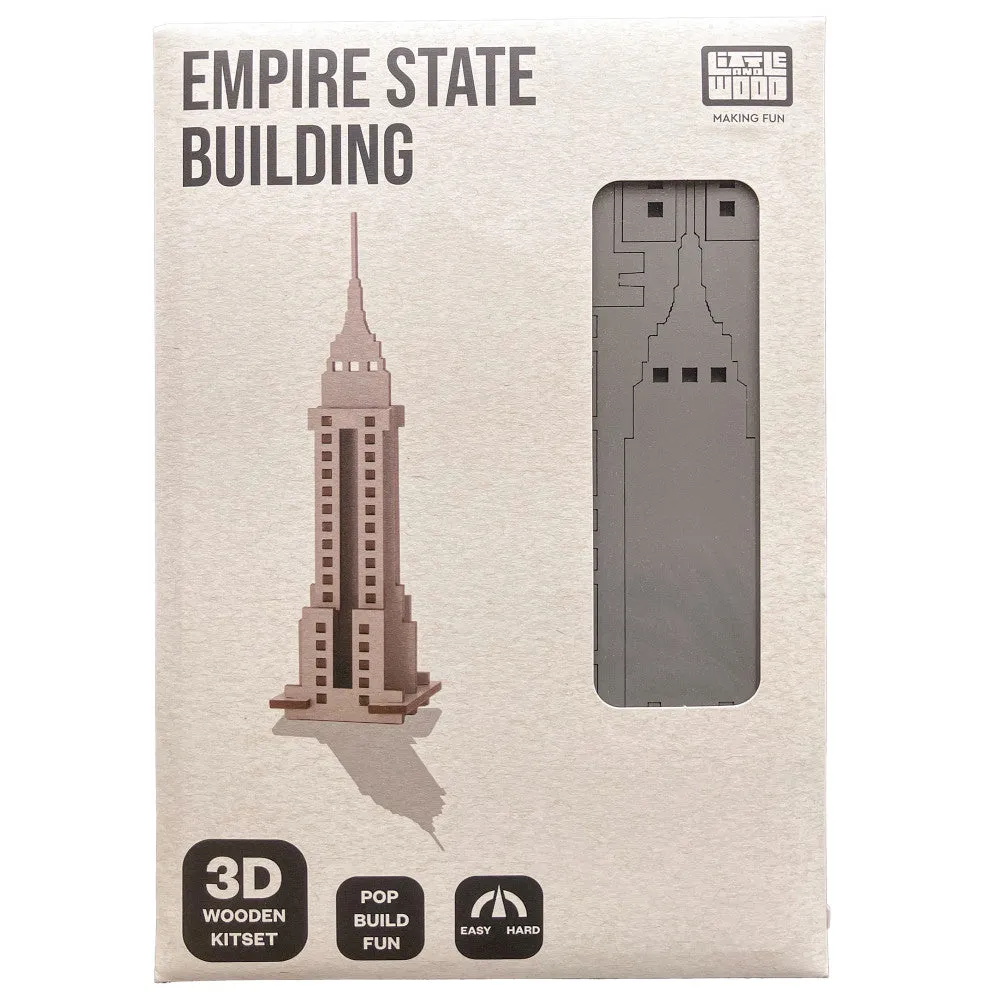 Little & Wood Empire State Building: 3D Wooden Puzzle Kit - Medium, Grey