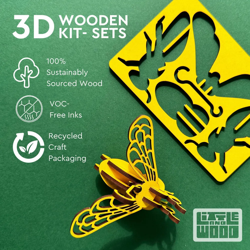 Little & Wood: Hummingbird 3D Wooden Puzzle Kit - Green