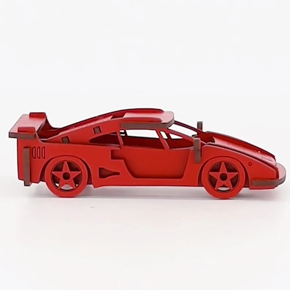Little & Wood: Medium Red Sports Car 3D Wooden Puzzle Kit