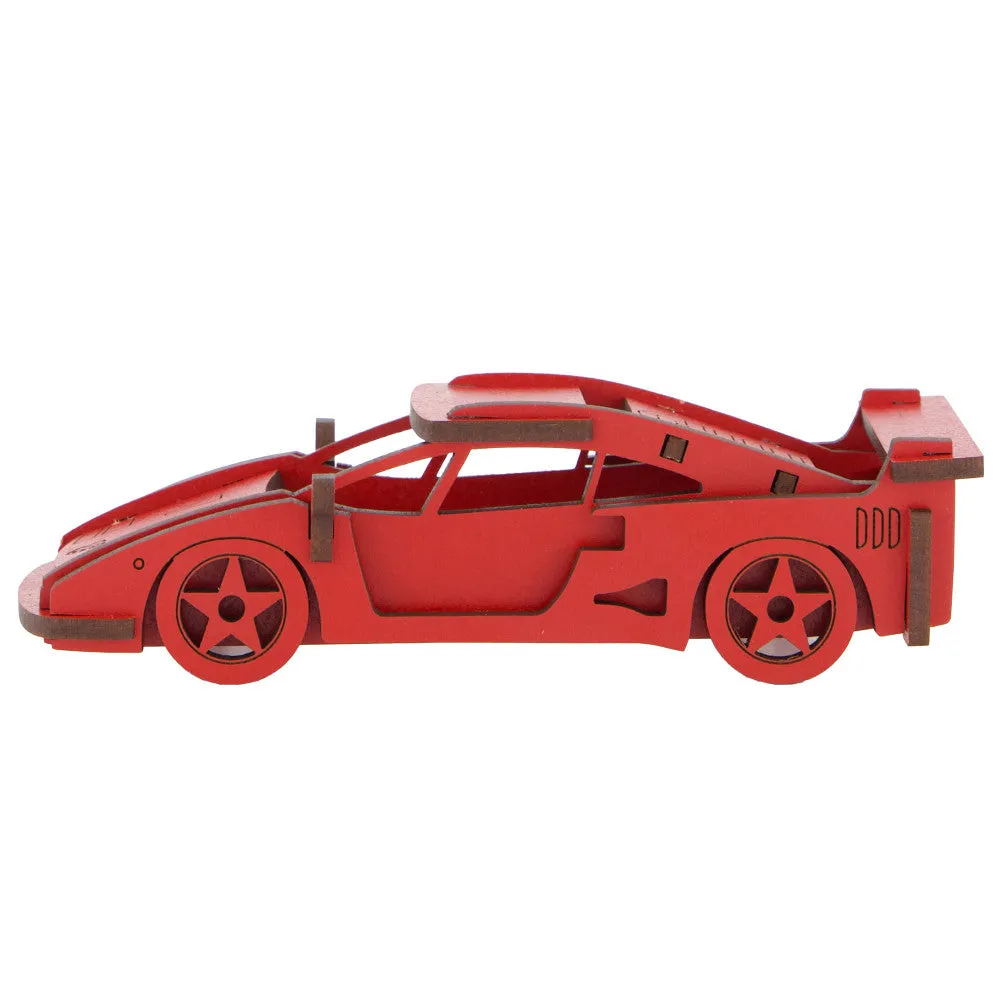 Little & Wood: Medium Red Sports Car 3D Wooden Puzzle Kit