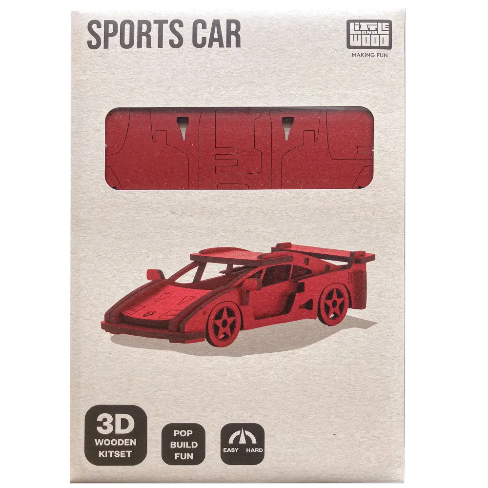 Little & Wood: Medium Red Sports Car 3D Wooden Puzzle Kit