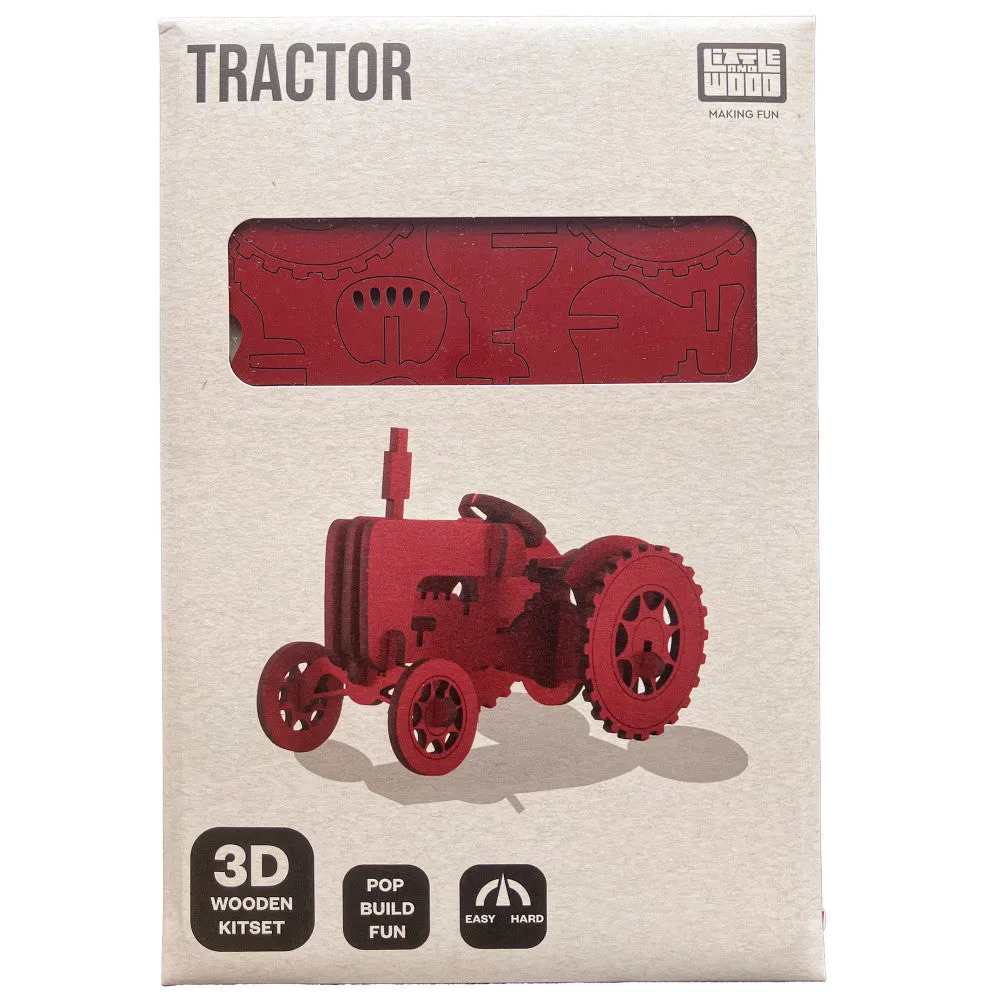 Little & Wood: Mighty Tractor - Red 3D Wooden Puzzle Kit