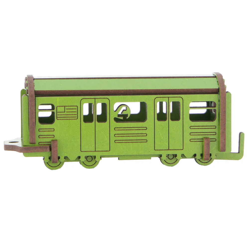 Little & Wood: NYC Subway 4 Train - 3D Wooden Puzzle Kit, Medium - Green