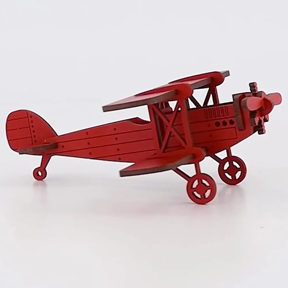 Little & Wood: Red Medium Biplane 3D Wooden Puzzle Kit