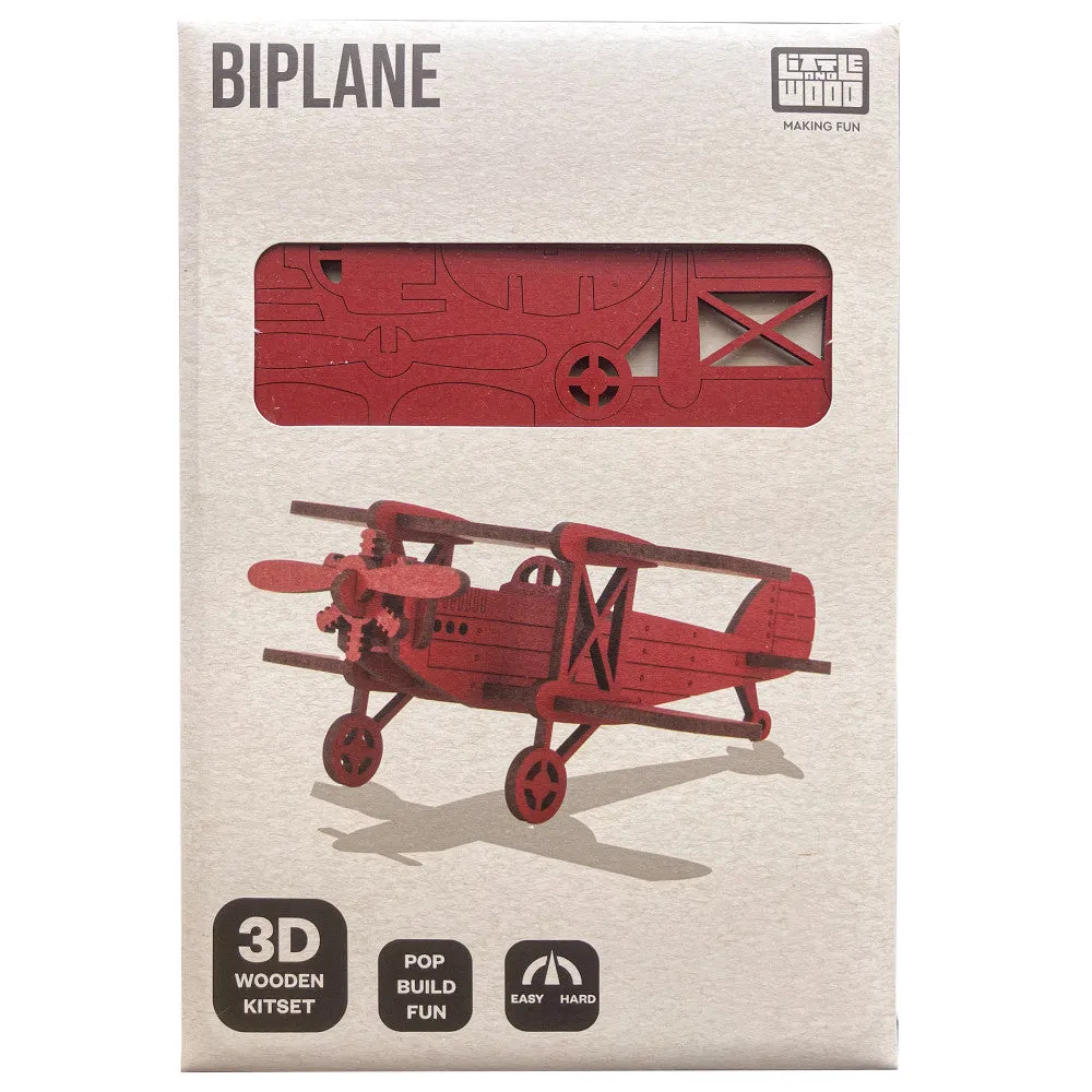 Little & Wood: Red Medium Biplane 3D Wooden Puzzle Kit