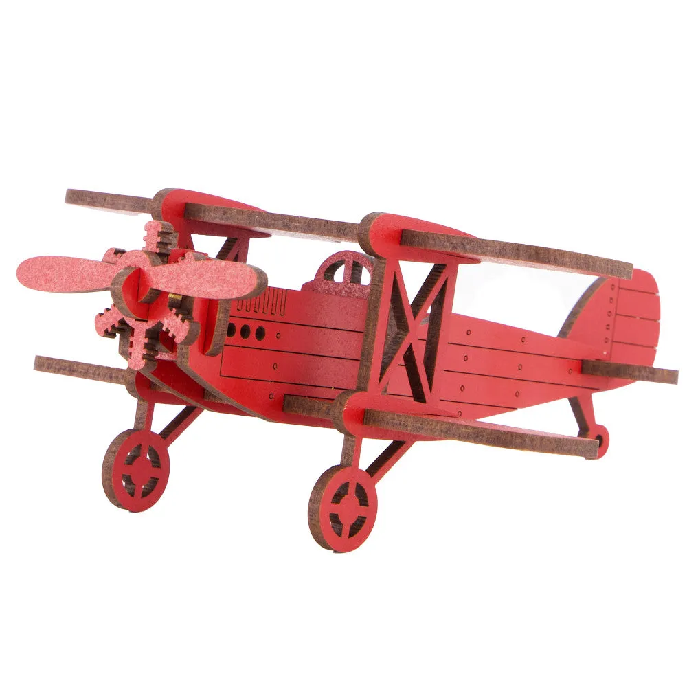 Little & Wood: Red Medium Biplane 3D Wooden Puzzle Kit