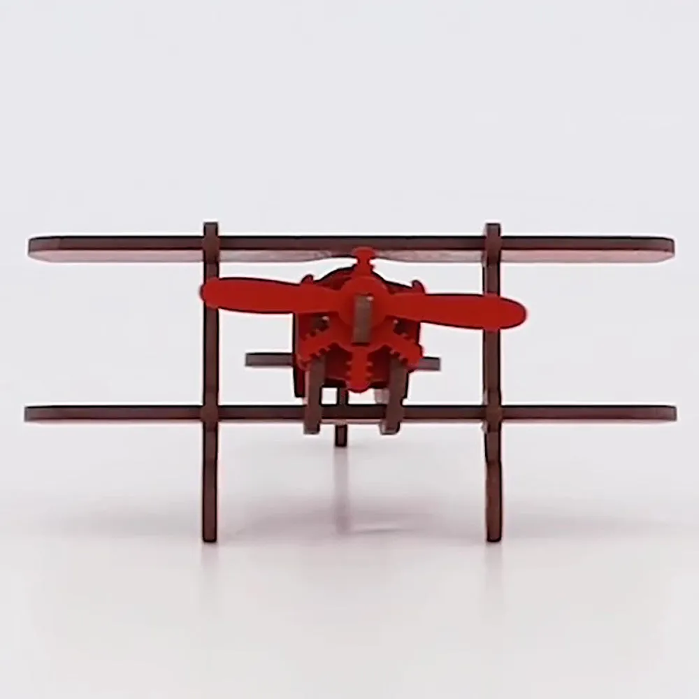 Little & Wood: Red Medium Biplane 3D Wooden Puzzle Kit