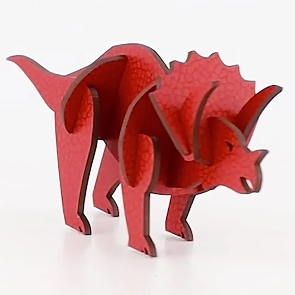 Little & Wood: Triceratops Red 3D Wooden Puzzle Kit, Medium