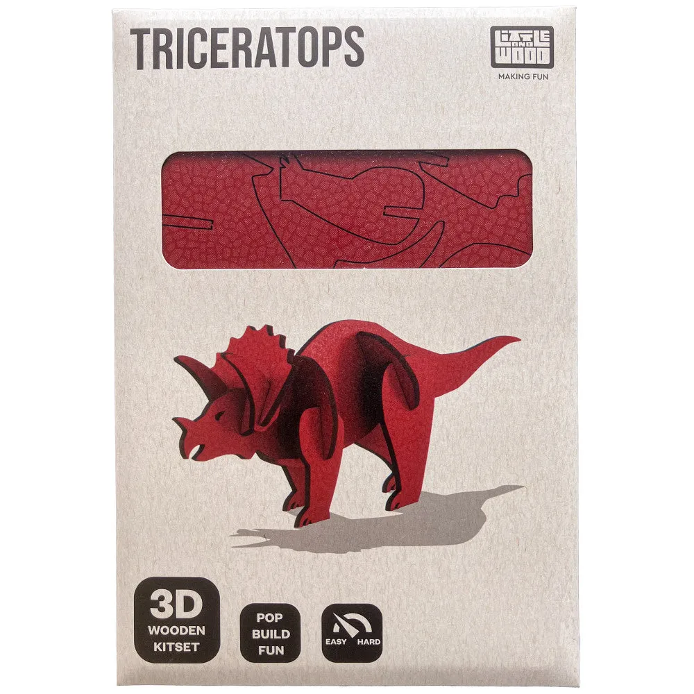 Little & Wood: Triceratops Red 3D Wooden Puzzle Kit, Medium