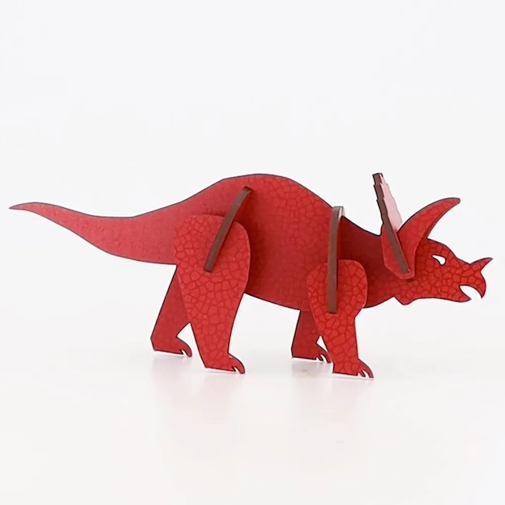 Little & Wood: Triceratops Red 3D Wooden Puzzle Kit, Medium