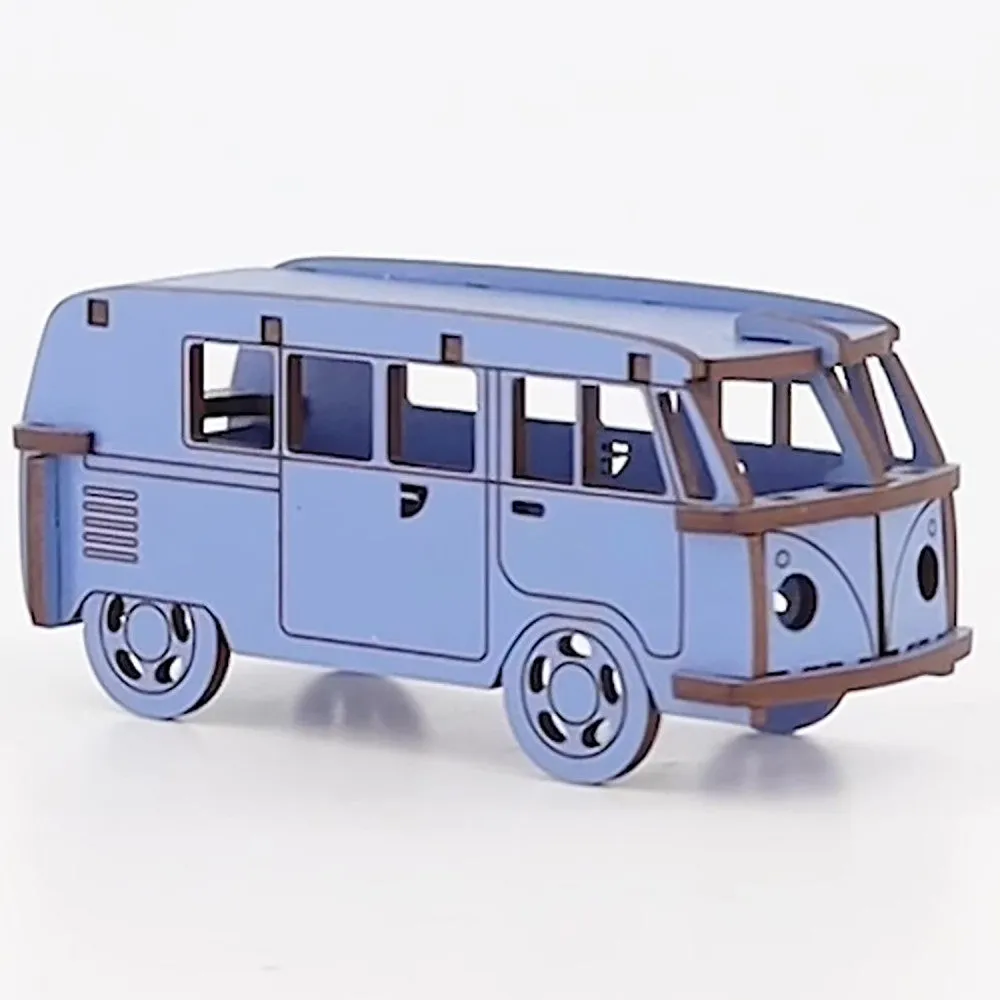 Little & Wood: Woodlet Camper Van Puzzle - Medium Blue 3D Model
