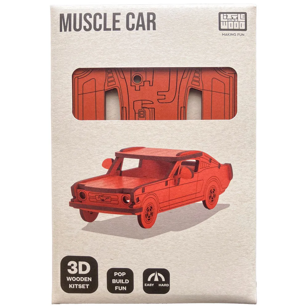 Little & Wood: Woodlet Medium - Muscle Car, Orange - 3D Wooden Puzzle Kit