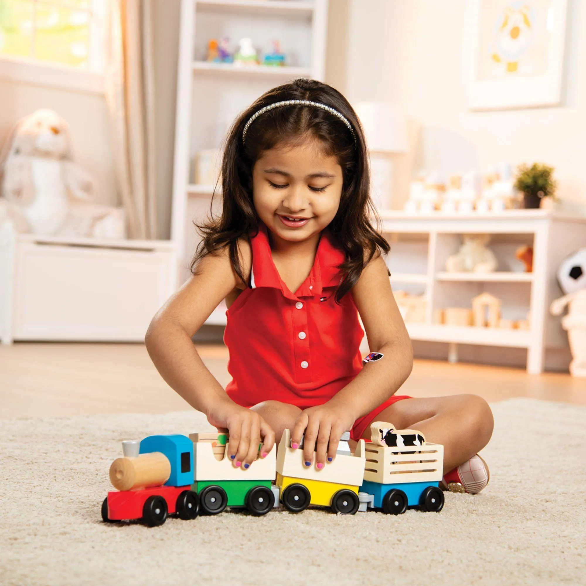 Melissa & Doug Wooden Farm Train Toy Set