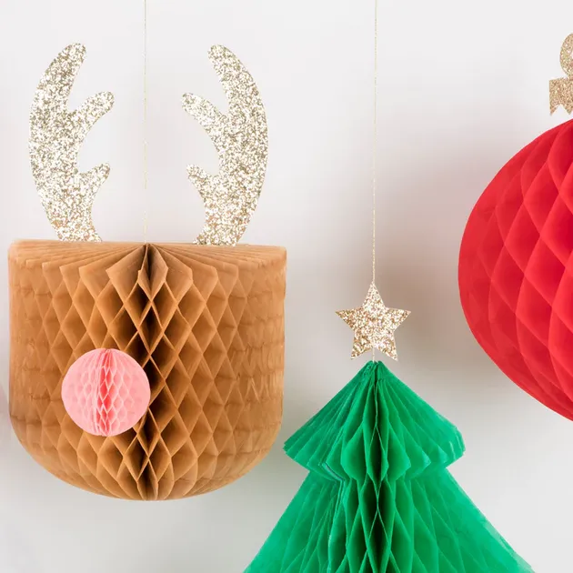 Meri Meri Christmas | Large Hanging Honeycomb Decorations (x 5)